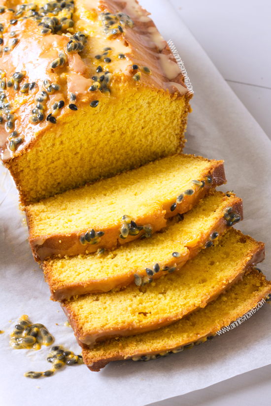 Mango Loaf Cake with Passion Fruit Glaze