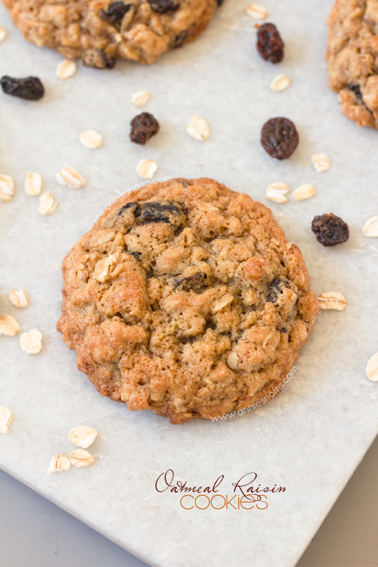 Oatmeal Raisin Cookies | Annie's Noms - Soft, chewy, packed with oats, juicy raisins and made with three types of flour, these cookies stay perfectly soft for days - if they last that long!