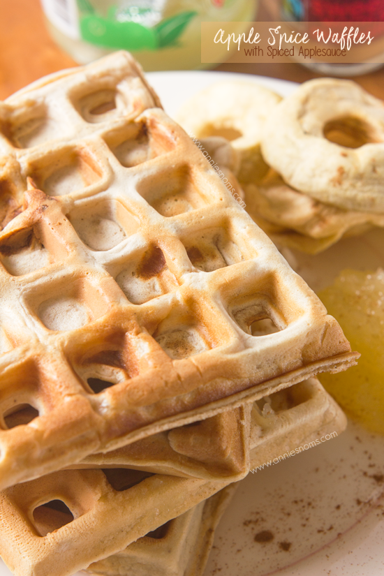 Apple Spice Waffles with Spiced Applesauce - These waffles combine a myriad of spices with chunks of dried apple to make a decadent breakfast, which tastes like hearty slices of apple pie!