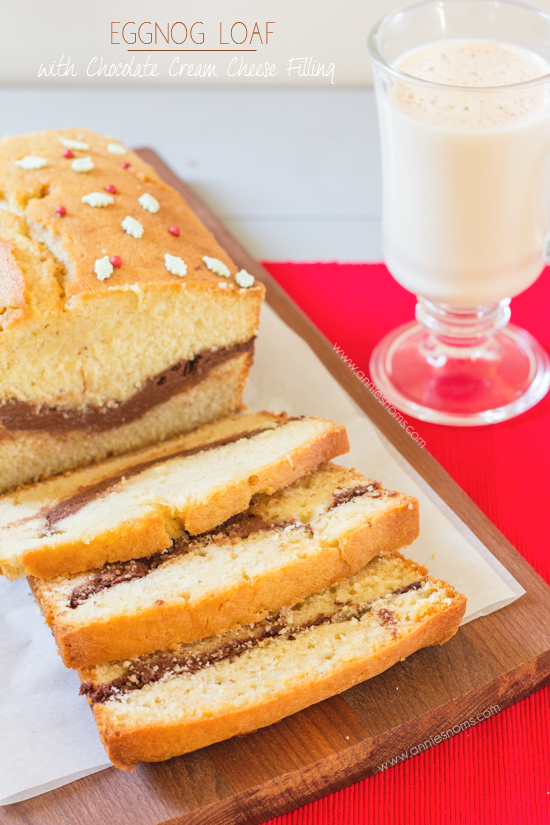 This Eggnog Loaf is soft, tender and has a rich, chocolate cream cheese layer baked into the centre, to add a contrast to the sweet eggnog! 