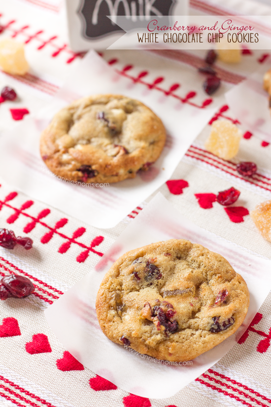 With my famous cookie dough, chunks of crystallized ginger, white chocolate and dried cranberries, these marry tart, sweet and spicy together perfectly for Christmas!