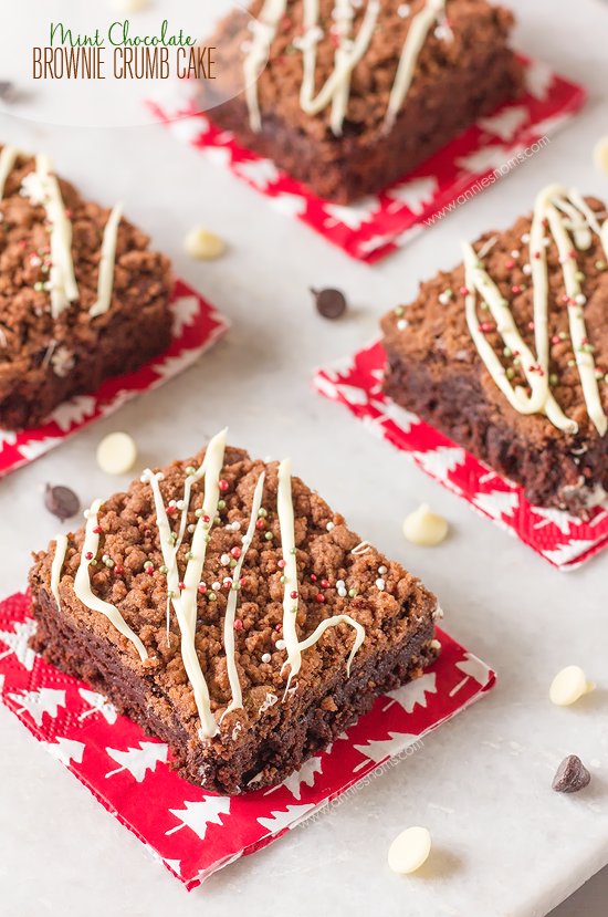 I took my favourite brownies, added a little peppermint and then sprinkled a chocolatey crumble mix on top to create these divine crumb bars!