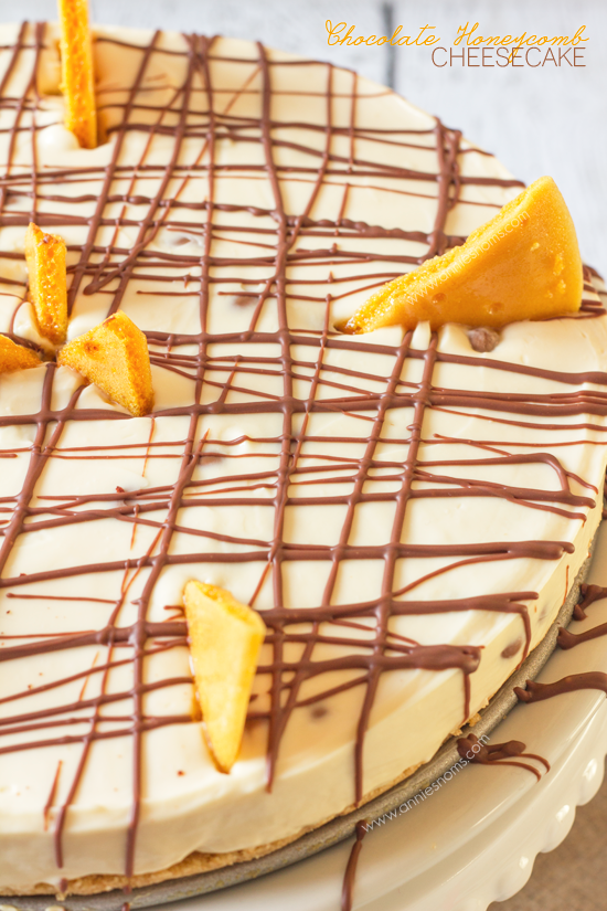 This no-bake Chocolate Honeycomb Cheesecake is packed with tiny morsels of crunchy honeycomb inside a velvety smooth cheesecake. With a simple biscuit base and homemade honeycomb garnish, this dessert is a showstopper that doesn't take hours to make!