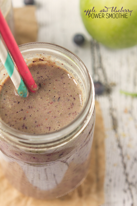 A super food smoothie packed with apple and blueberry along with spinach and a little flax. Energy boosting and filling, this is the perfect smoothie to start your day off right!