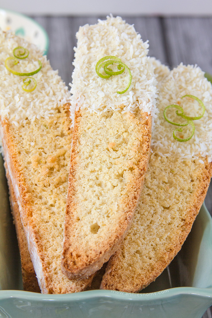 This Lime Biscotti has flakes of coconut inside it and is then dipped in melted white chocolate before being covered in more coconut flakes. Easy to make and the perfect accompaniment to your afternoon coffee!