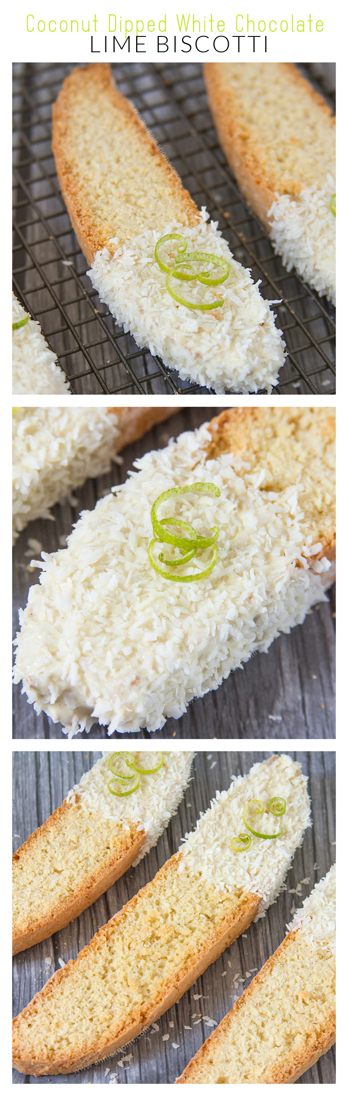 Coconut Dipped White Chocolate Lime Biscotti | Annie's Noms