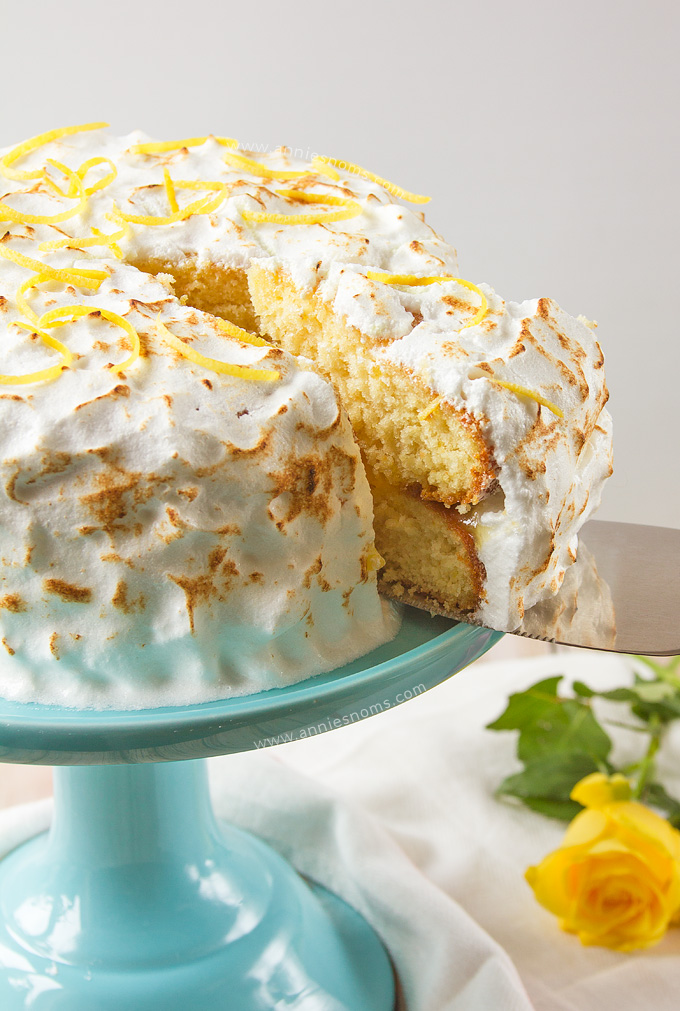 My Lemon Meringue cake is light, tender and lemon filled. Filled with lemon curd and covered in the most pillowy soft meringue, it's easy to make and makes the perfect afternoon treat!