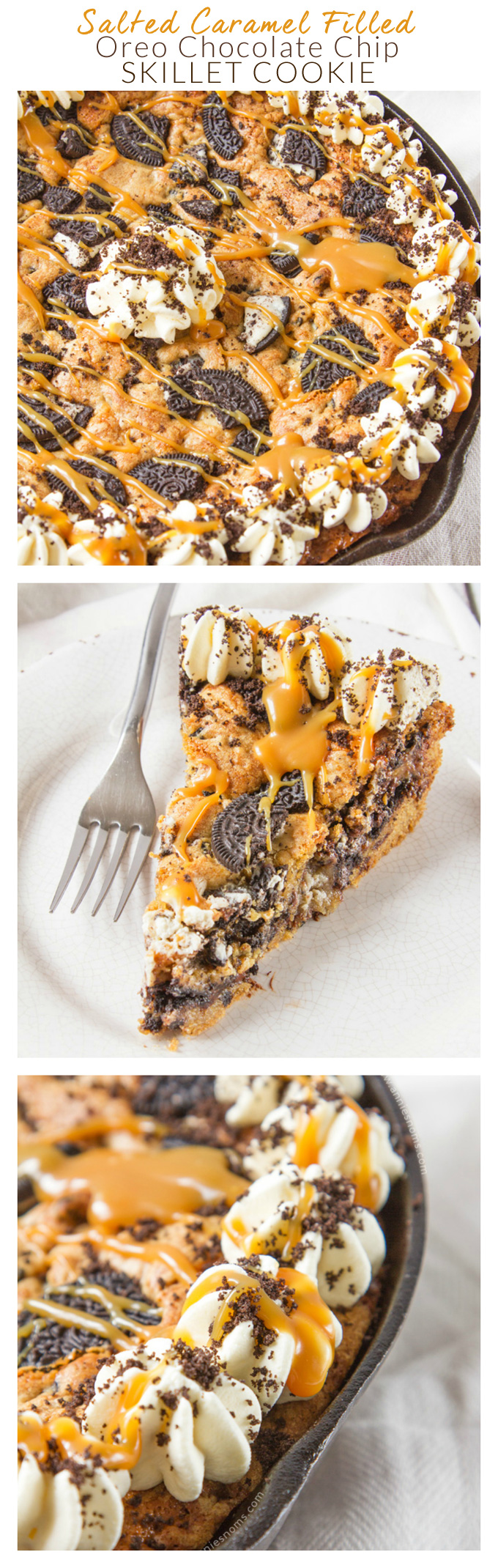 Oreo and chocolate chip stuffed cookie dough with an oozing middle of salted caramel sauce and a topping of more cookie dough and Oreo's. Bake it up and you will have a gooey, golden, rich, sweet and salty dessert which tastes like pure heaven. #ad