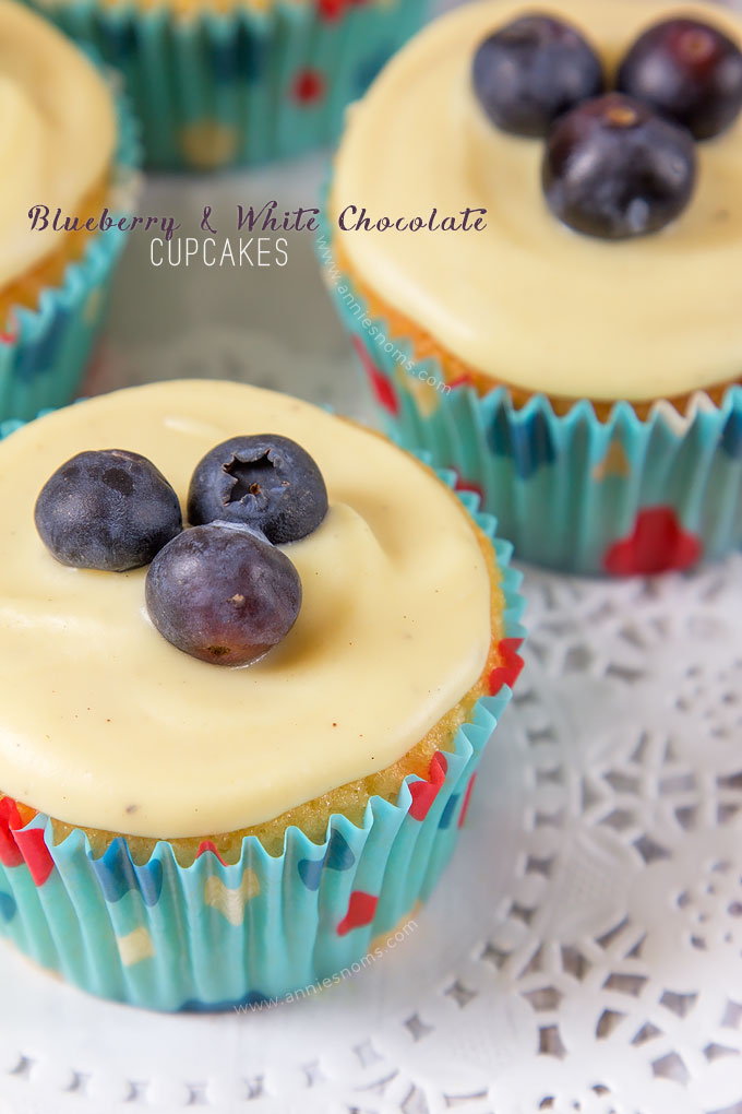 These Blueberry and White Chocolate Cupcakes are my new favourites! A vanilla cake, with a blueberry jam centre topped with melted white chocolate and fresh blueberries. Sweet, flavour filled and the perfect treat for your sweet tooth fix!