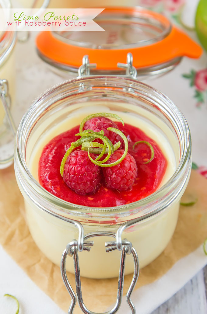 These Lime Possets are velvety smooth, creamy and filled with fresh, tart lime juice. Topped with a fresh no-cook raspberry sauce and fresh raspberries, these are easy to make, yet totally divine!