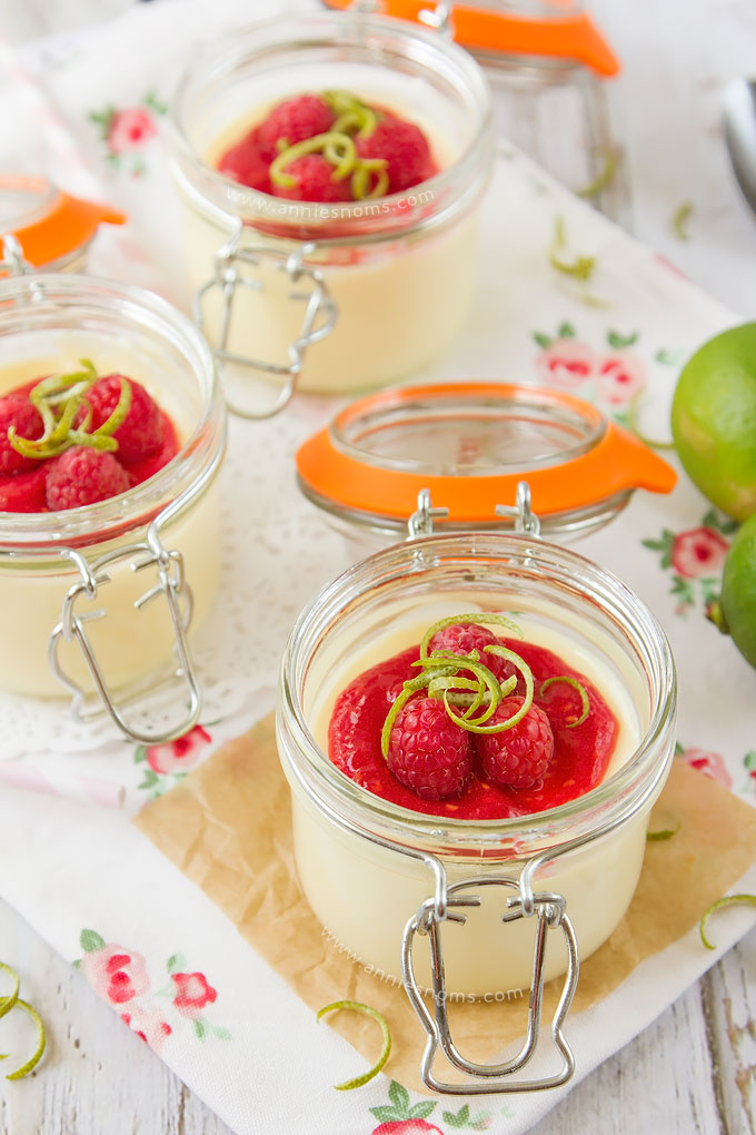 Lime Possets With Raspberry Sauce Annie S Noms