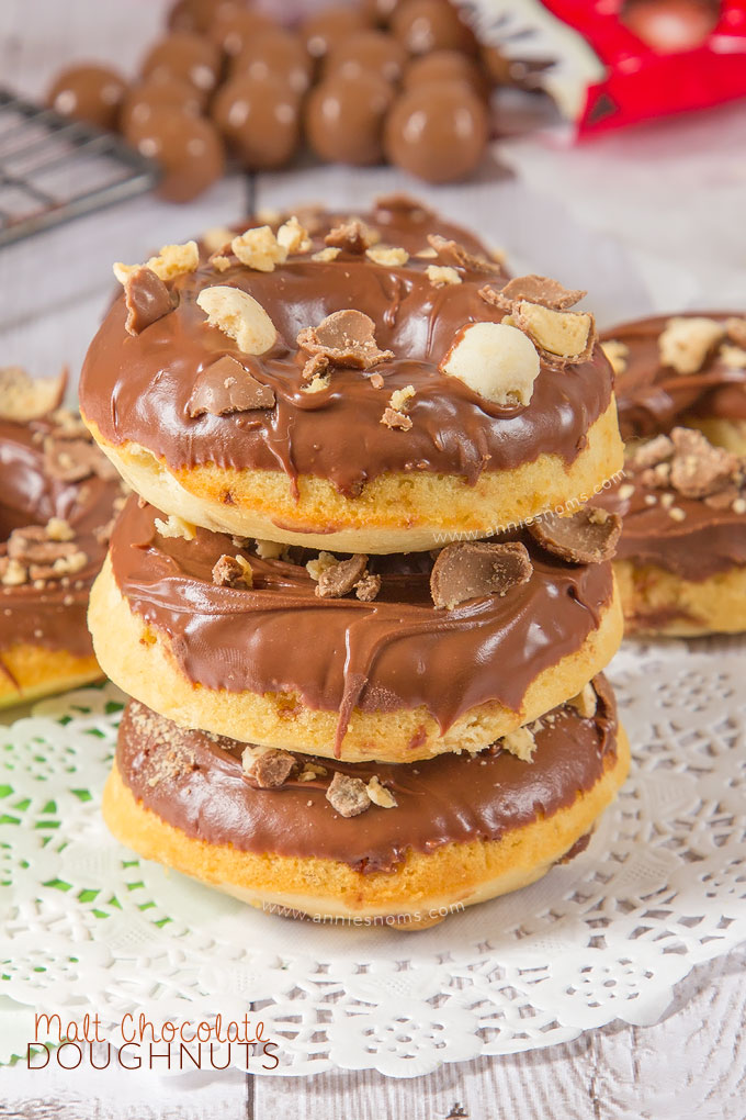 My Malt Chocolate Doughnuts are filled with malt powder, topped with a silky milk chocolate glaze and topped with crushed Maltesers. Baked and not fried, you can enjoy these with your afternoon coffee. A malt lover's dream! 