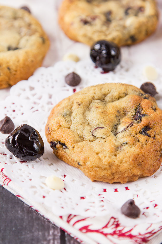 These Cherry Triple Chocolate Chip Cookies are packed with white, milk AND dark chocolate chips and also have gorgeous, juicy Morello cherries in