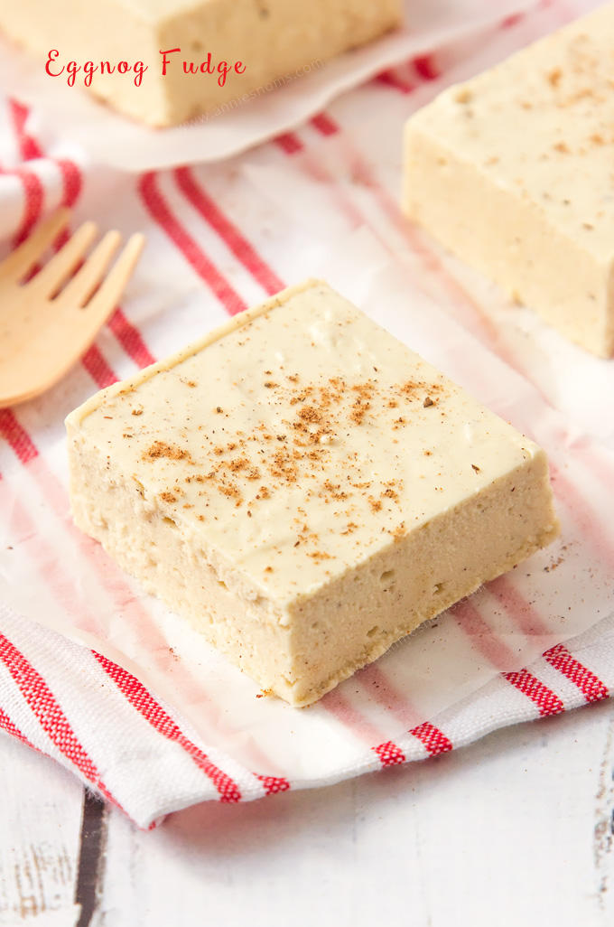 This easy Eggnog Fudge requires no thermometer to make! It is the perfect melt in your mouth, divine edible gift to make this Christmas!