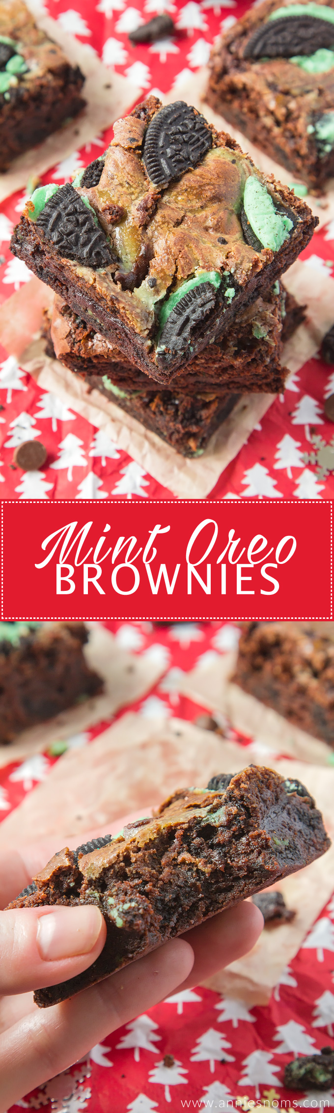 Thick, fudgy double chocolate brownies filled with crushed Mint Oreo's. A super decadent festive treat the whole family will love!