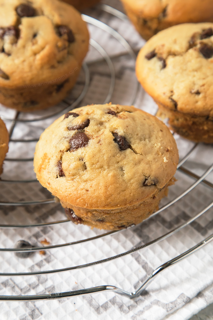 Soft, tender Chocolate Chip Muffins filled with an oozing Biscoff spread centre! A decadent breakfast, or a tasty dessert? You decide!