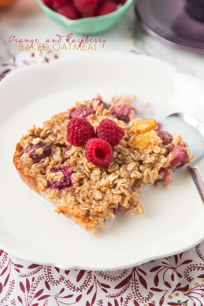 This Orange and Raspberry Baked Oatmeal is the perfect make ahead, healthy breakfast for the whole family! It's delicious and so easy to make!