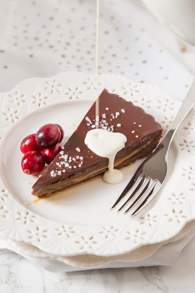 This no-bake Salted Caramel Chocolate Tart is rich, decadent and ridiculously easy to make! The sweet caramel cuts through the chocolate creating one heavenly dessert!