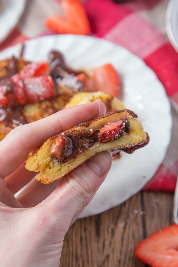 This Mini Strawberry and Nutella Stuffed French Toast is cute, fun to make and the perfect Valentine's Day breakfast for the one you love! #ad