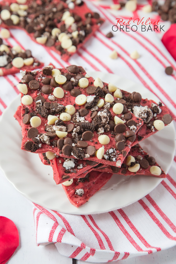 This Red Velvet Oreo Bark has two types of chocolate and a ton of crushed Oreo's, making an utterly divine, no-bake and easy to make Valentine's Day treat!