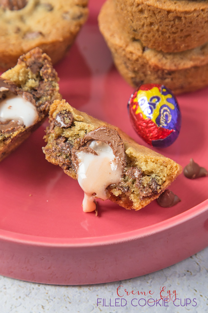 Soft and chewy chocolate chip cookies stuffed with a mini Cadbury Creme Egg. The perfect, easy Easter bake!