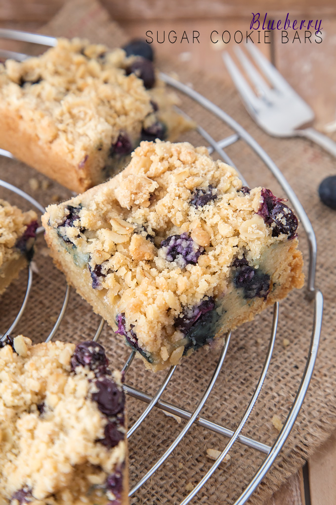 My Blueberry Sugar Cookie Bars are a combination of soft, chewy cookie, fresh blueberries and a crumbly, oat topping. Sweet, crunchy and juicy; these are out of this world good!