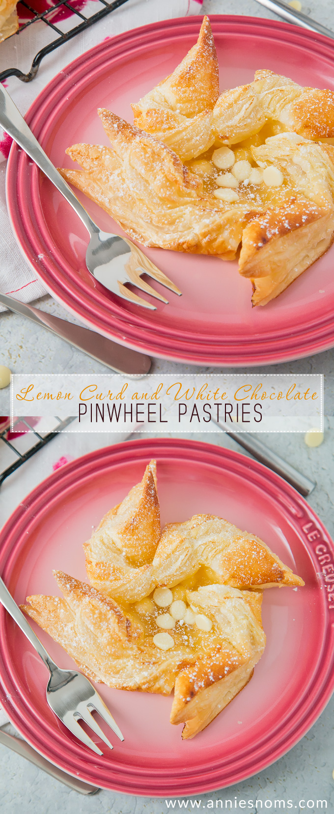 These gorgeous Lemon Curd and White Chocolate Pinwheel Pastries are ready in under 30 minutes and only require 4 ingredients! 