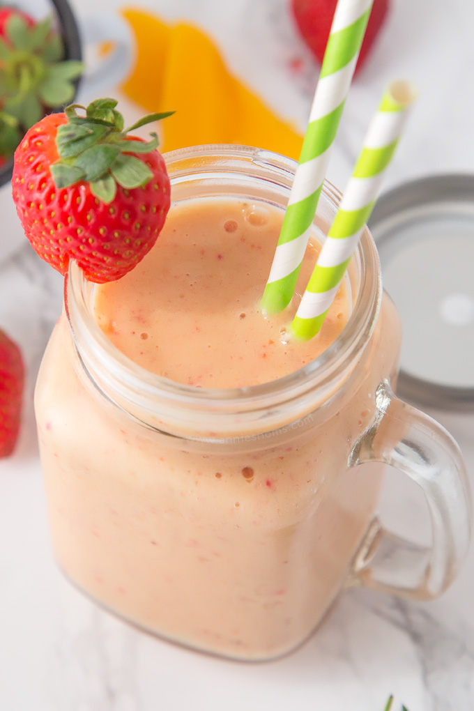 My smooth, creamy and utterly scrumptious Strawberry and Mango Smoothie is the perfect Summer refreshment. And, you only need 4 ingredients!