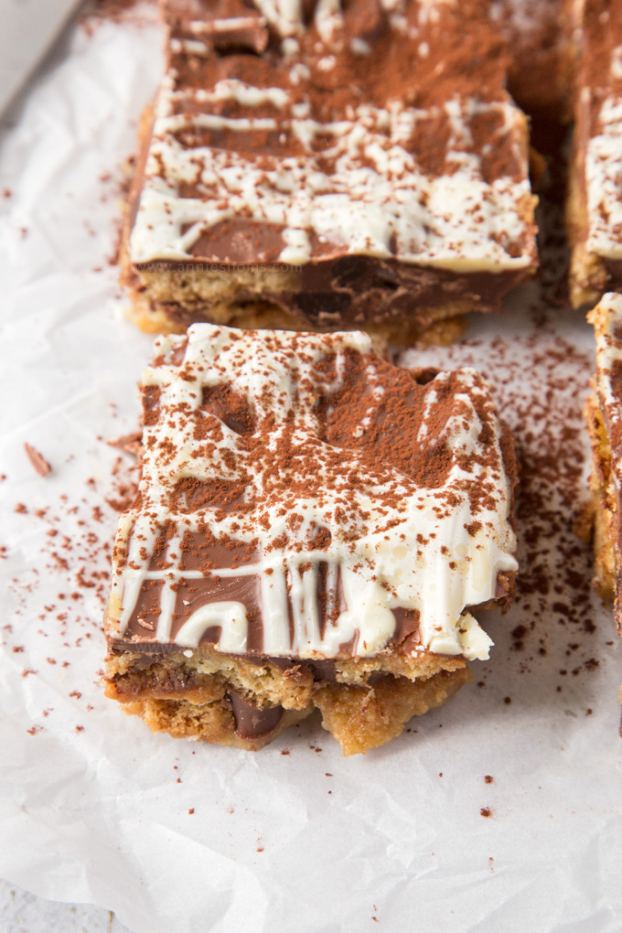 This rich, chocolate filled Fridge Cake is a simple, no bake dessert with a ton of flavour and a sweet, crunchy base.