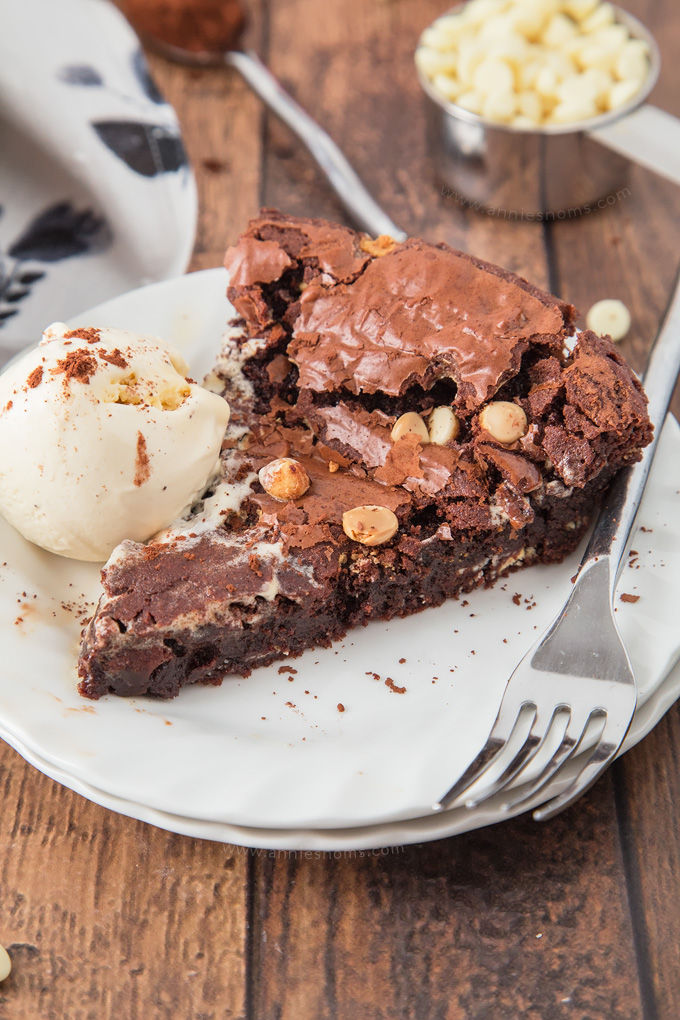 This chewy and decadent Double Chocolate Skillet Brownie is the stuff dreams are made of! Gooey, fudgy and packed with chocolate, it's heaven in every bite!