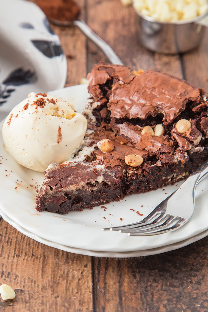 This chewy and decadent Double Chocolate Skillet Brownie is the stuff dreams are made of! Gooey, fudgy and packed with chocolate, it's heaven in every bite!