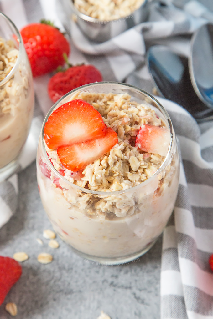 My Strawberries and Cream Overnight Oats are creamy, sweet and jam packed with fresh strawberries. These are bound to become your new favourite breakfast!