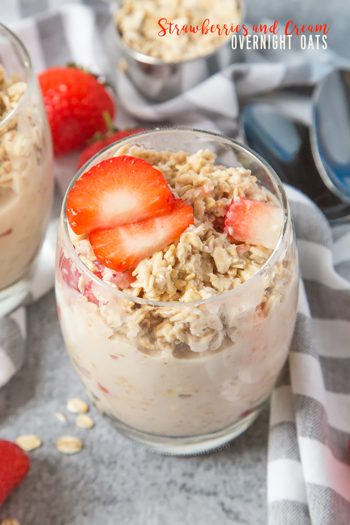 My Strawberries and Cream Overnight Oats are creamy, sweet and jam packed with fresh strawberries. These are bound to become your new favourite breakfast!