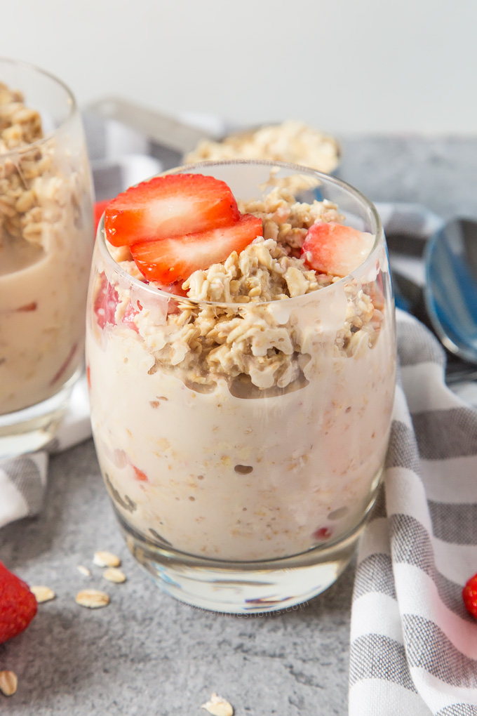 My Strawberries and Cream Overnight Oats are creamy, sweet and jam packed with fresh strawberries. These are bound to become your new favourite breakfast!