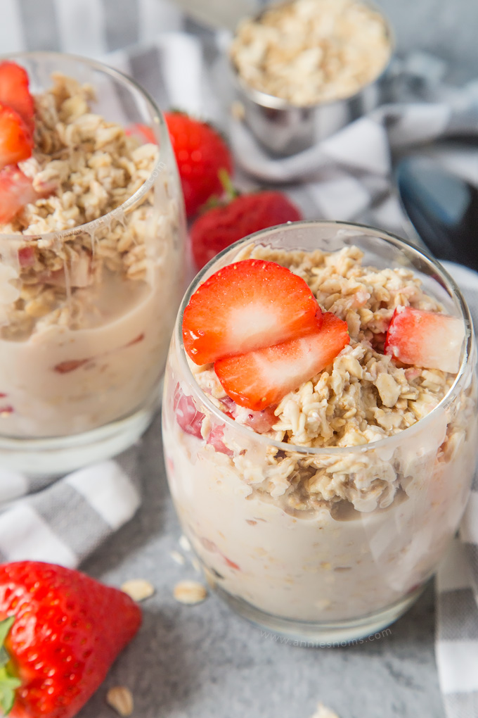 My Strawberries and Cream Overnight Oats are creamy, sweet and jam packed with fresh strawberries. These are bound to become your new favourite breakfast!