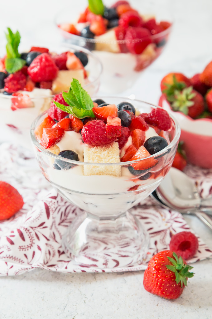 An easy, no bake Summer dessert marrying together yoghurt, cream, berries and cake! Easy to prep and perfect for a crowd!