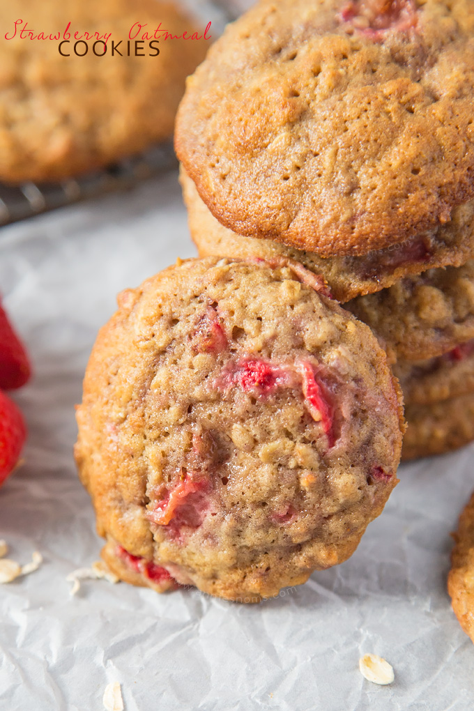 These soft and chewy Strawberry Oatmeal Cookies are jam packed with flavour and plenty of fresh strawberries! The perfect accompaniment to your afternoon coffee!