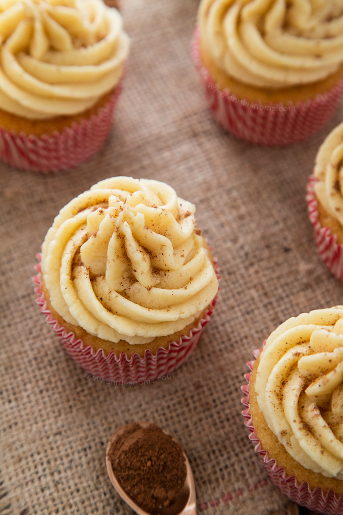 Light and fluffy Eggnog laced cupcakes with a creamy, smooth Eggnog frosting make these the perfect Holiday cupcake!