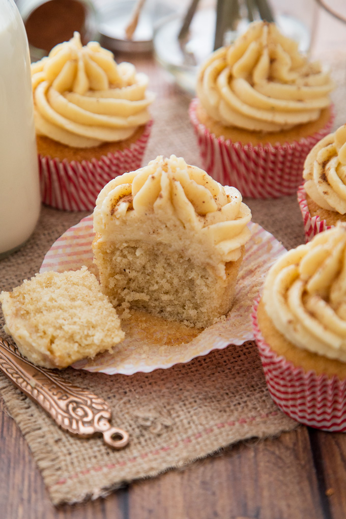 Light and fluffy Eggnog laced cupcakes with a creamy, smooth Eggnog frosting make these the perfect Holiday cupcake!