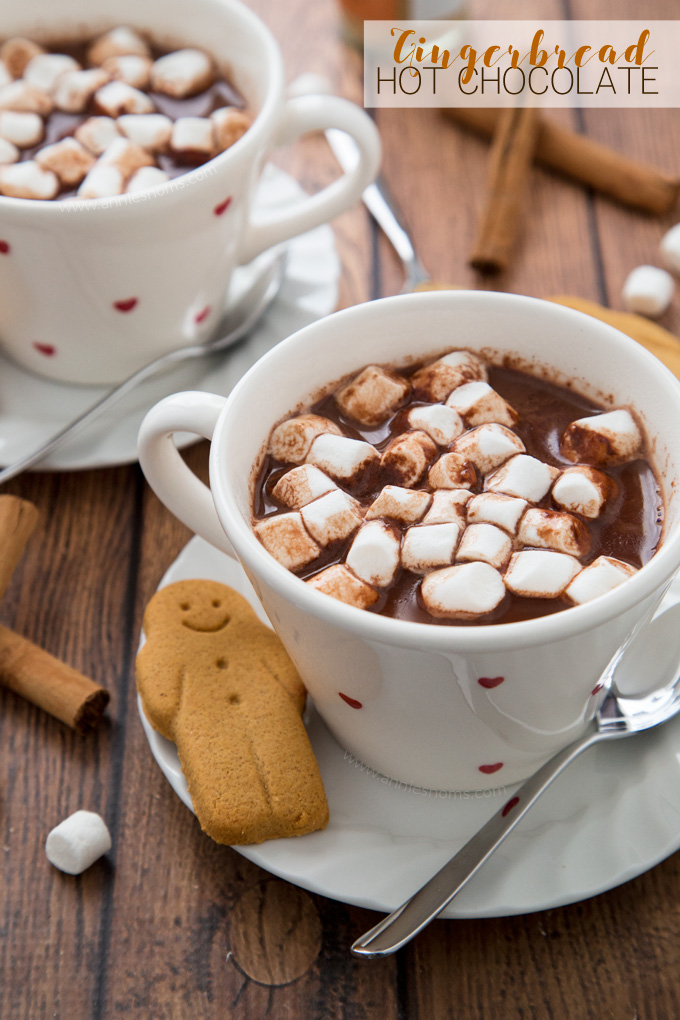 Rich and creamy Gingerbread Hot Chocolate spiked with all the very best gingerbread spices. The perfect festive drink!