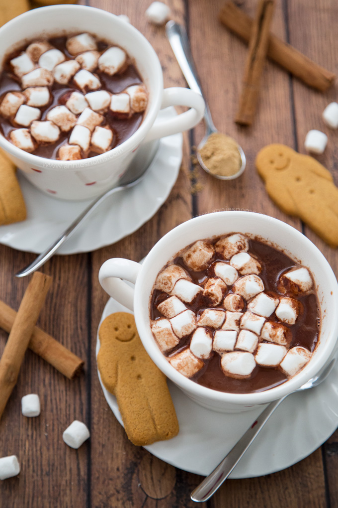 Rich and creamy Gingerbread Hot Chocolate spiked with all the very best gingerbread spices. The perfect festive drink!