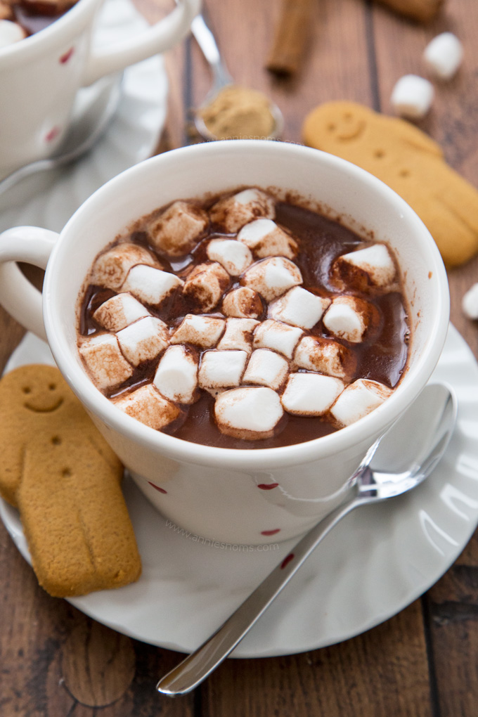 Rich and creamy Gingerbread Hot Chocolate spiked with all the very best gingerbread spices. The perfect festive drink!