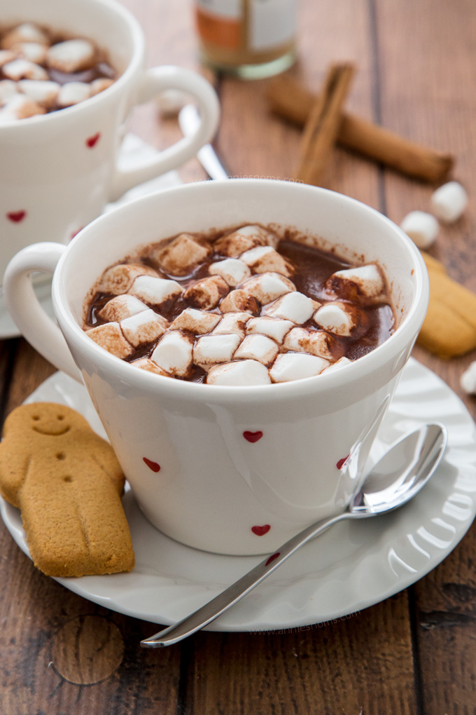 Rich and creamy Gingerbread Hot Chocolate spiked with all the very best gingerbread spices. The perfect festive drink!