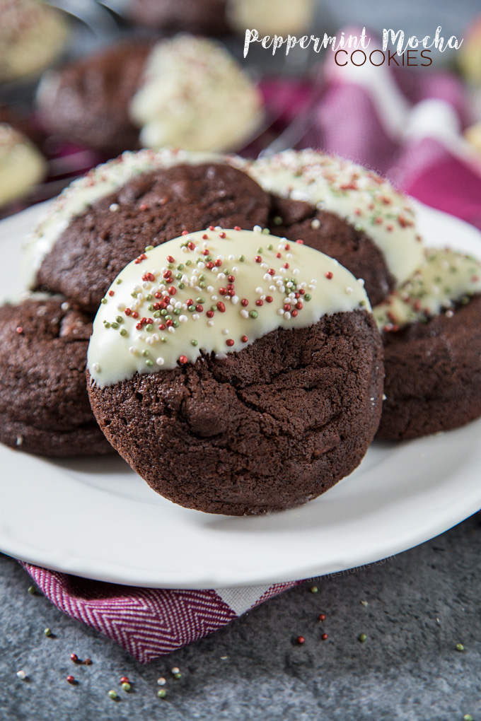 My thick and chewy Peppermint Mocha Cookies are packed with plenty of mint and a hint of coffee; my favourite Christmas drink in cookie form!