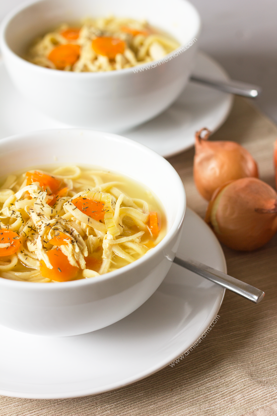 Chicken Noodle Soup | Annie's Noms - This Chicken Noodle soup is pure comfort in a bowl. With shredded chicken, egg noodles, carrots and onions, it's so easy to make and filled with flavour.