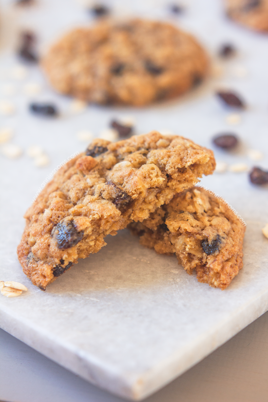 Oatmeal Raisin Cookies | Annie's Noms - Soft, chewy, packed with oats, juicy raisins and made with three types of flour, these cookies stay perfectly soft for days - if they last that long!