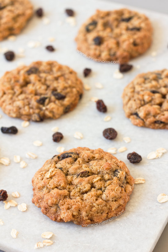 Oatmeal Raisin Cookies | Annie's Noms - Soft, chewy, packed with oats, juicy raisins and made with three types of flour, these cookies stay perfectly soft for days - if they last that long!