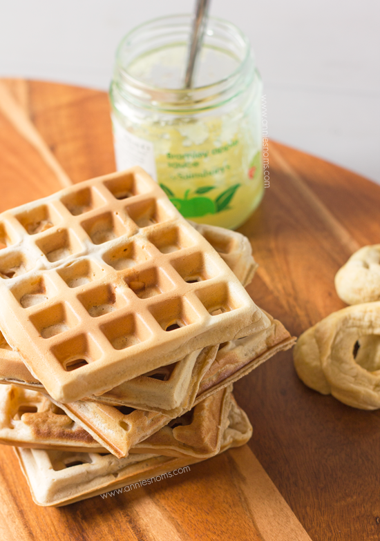 Apple Spice Waffles with Spiced Applesauce - These waffles combine a myriad of spices with chunks of dried apple to make a decadent breakfast, which tastes like hearty slices of apple pie!