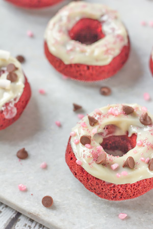 Red Velvet Doughnuts with Cream Cheese Frosting - Annie's Noms