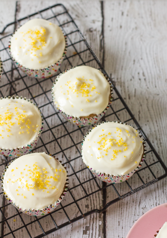 These soft, spiced cupcakes, contrast with their citrusy, sweet orange filling perfectly. And are finished off with cream cheese frosting and sprinkles!